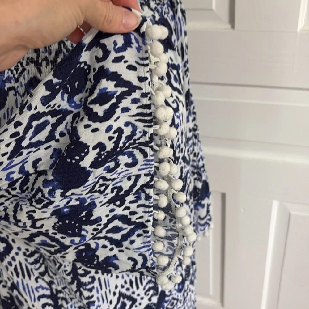 Lilly Pulitzer Nita Dress pompom blue white‎ off shoulder summer cruise small - Picture 2 of 6